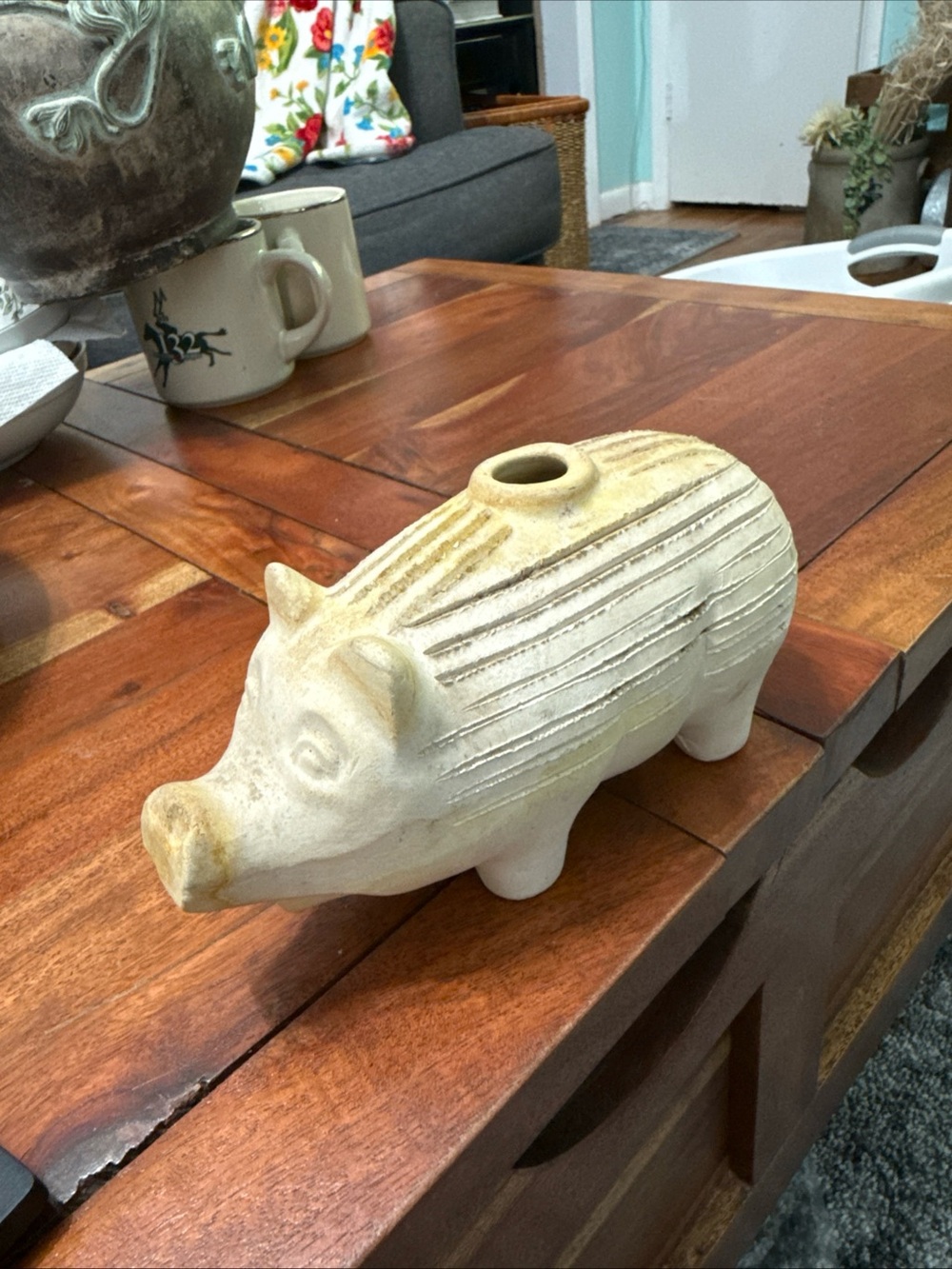 1940s Pottery Pig Seed Starter Planter Garden Decor Oddity Folk Art